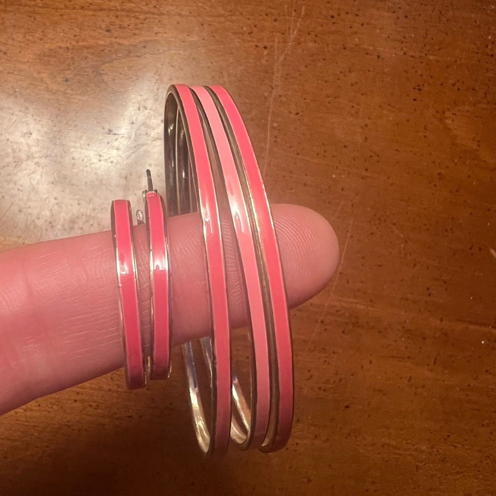 Pink bangles with matching hoop earrings